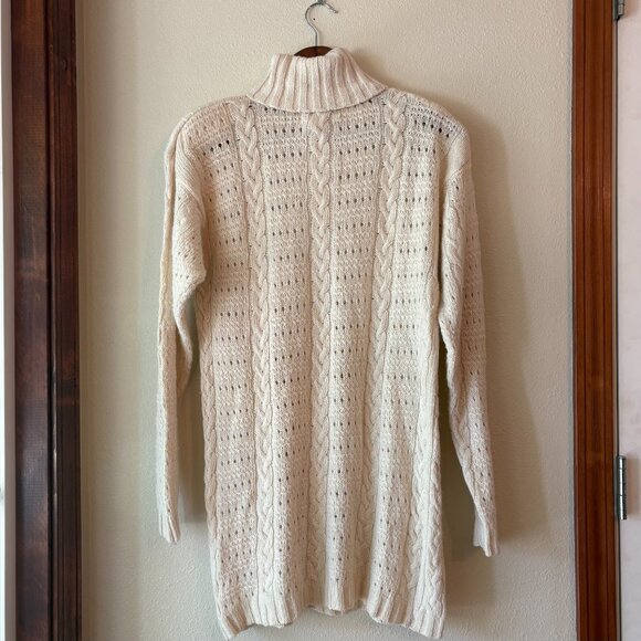 Vintage 56% Silk 15% Wool Blend Cream Cable Knit Turtleneck Sweater Dress Sz M - Picture 4 of 7